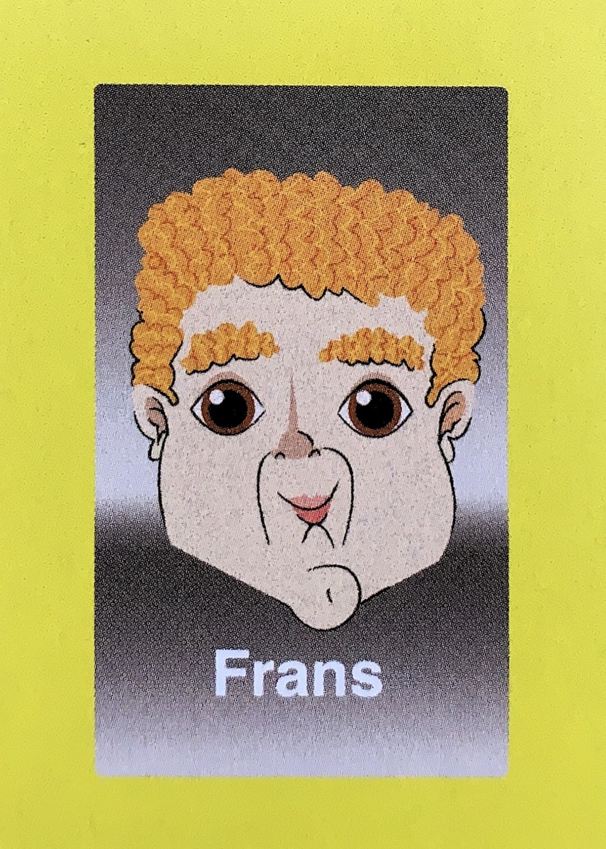  - The night before the photoshoot to forever capture Frans’s face as part of the Guess Who?® game, Frans was nervous. And, as a Berlin nightclub fanatic, when Frans got nervous, he did cocaine. Lot’s of it. Frans arrived at the Guess Who?® offices bright and early the morning of the photoshoot, still flying high. Unfortunately for Frans, cocaine (as well as high blood pressure) are both risk factors for stroke, and as you can see from the facial asymmetry on his card, he was having an active one while his picture was taken. He required extensive rehabilitation, and still suffers from permanent deficits. He couldn’t continue onto the tour, but the Guess Who?® executives ended up leaving his face in the game, both because they felt bad, and to avoid potential litigation from Frans’s people. 